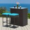 3-piece Rattan Wicker Bar Table Stools Dining Set Cushioned Chairs